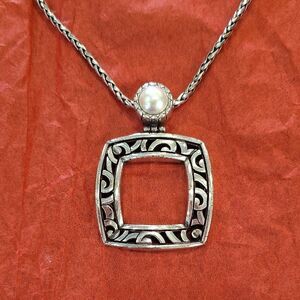Brighton Silver Necklace with Square Pendant and Pearl